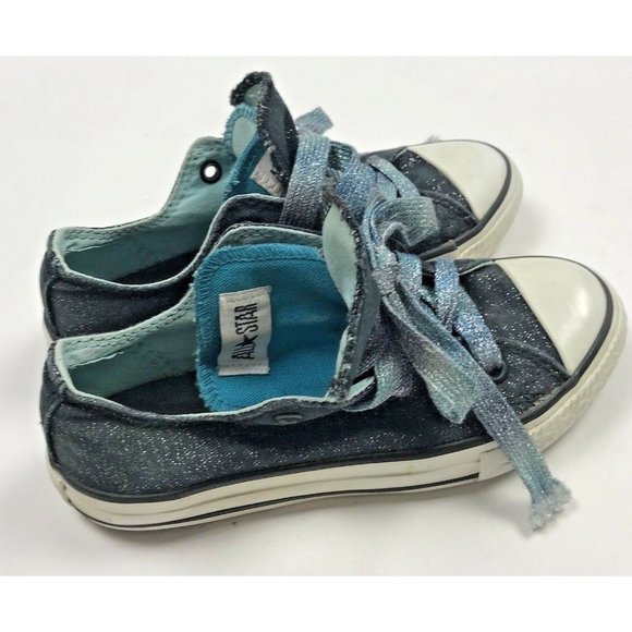 Converse All Star Chuck Taylor Low Top Sneakers Shoes Girls 13 Blue Glitter - Picture 1 of 12